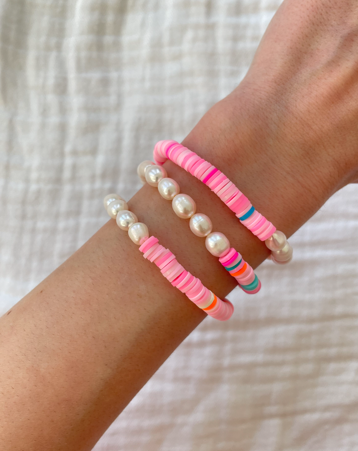 Pink Pearl Clay Bead Bracelet