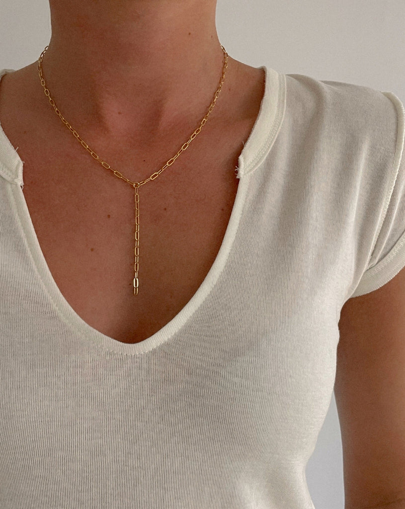 Goldfill Paperclip Lariat Necklace with a Diamond Slice